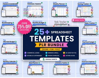 25+ Spreadsheet Templates Bundle (PLR/MMR) | Google Sheets, Excel Digital Products