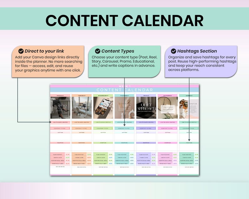 Planificador de contenido para redes sociales, Calendario de contenido de Hojas de cálculo de Google (Descarga digital) imagen 4