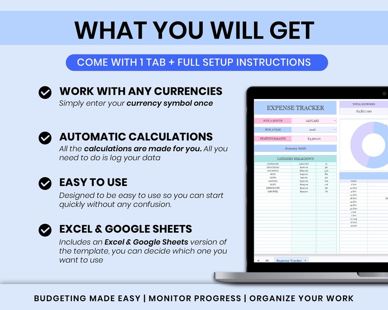 Expense Tracker Google Sheets Monthly Spending Tracker Budget ...
