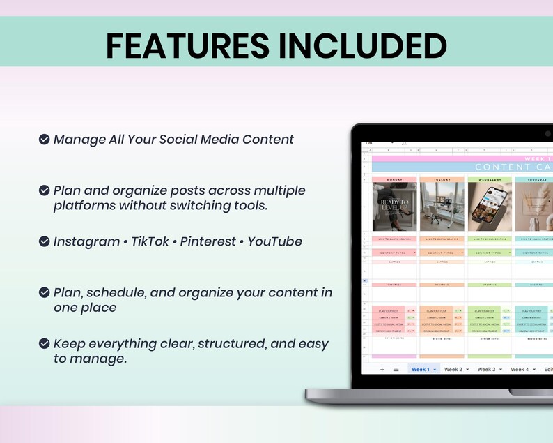Planificador de contenido para redes sociales, Calendario de contenido de Hojas de cálculo de Google (Descarga digital) imagen 2