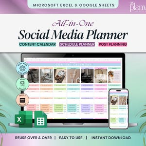 Social Media Content Planner, Google Sheets Content Calendar (Digital Download)