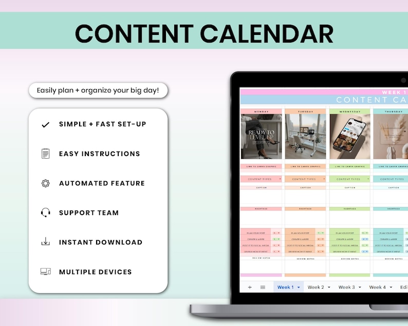 Planificador de contenido para redes sociales, Calendario de contenido de Hojas de cálculo de Google (Descarga digital) imagen 7