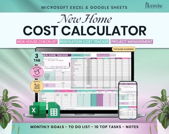 New Home Cost Calculator Spreadsheet, Renovation Tracker (Digital Download)
