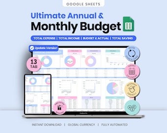 Ultimate Annual and Monthly Budget Planner 2026 | Google Sheets, Finance Tracker (Digital Download)