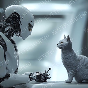 Robot doctor and Cat Digital AI Art