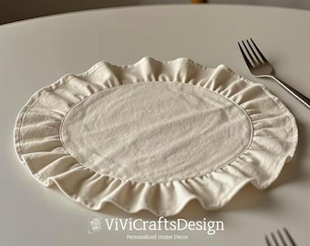 Cloth Placemat Set | Cotton Dinner Napkin | Custom Round Placemat | Rustic Dining Placemat With Ruffle Various Colors | Placemat Set