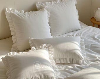 Pure Cotton Pillowcase | Rustic Ruffled Pillow Cover | Custom Pillowcase | Queen Size Pillow Sham | Envelope Closure