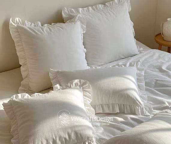 Pure Cotton Pillowcase | Rustic Ruffled Pillow Cover | Custom Pillowcase | Queen Size Pillow Sham | Envelope Closure