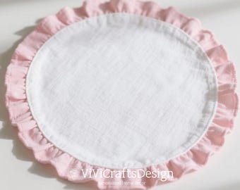 Rundes Rüschen-Tischset | reines Baumwoll-Tischset | Rustikales Esszimmer Tischset | Doppelschicht-Platzset | Wiederverwendbare Servietten Nachhaltig Pink