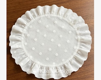 Baumwoll-Spitzen-Tischset | Handgemachte Farmhaus Runde Rüschen Esstisch Dekor (38 cm)