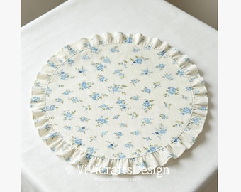 Blaue Blumen-rundes Tischset | Rustikaler Esstisch Dekor (38 cm)