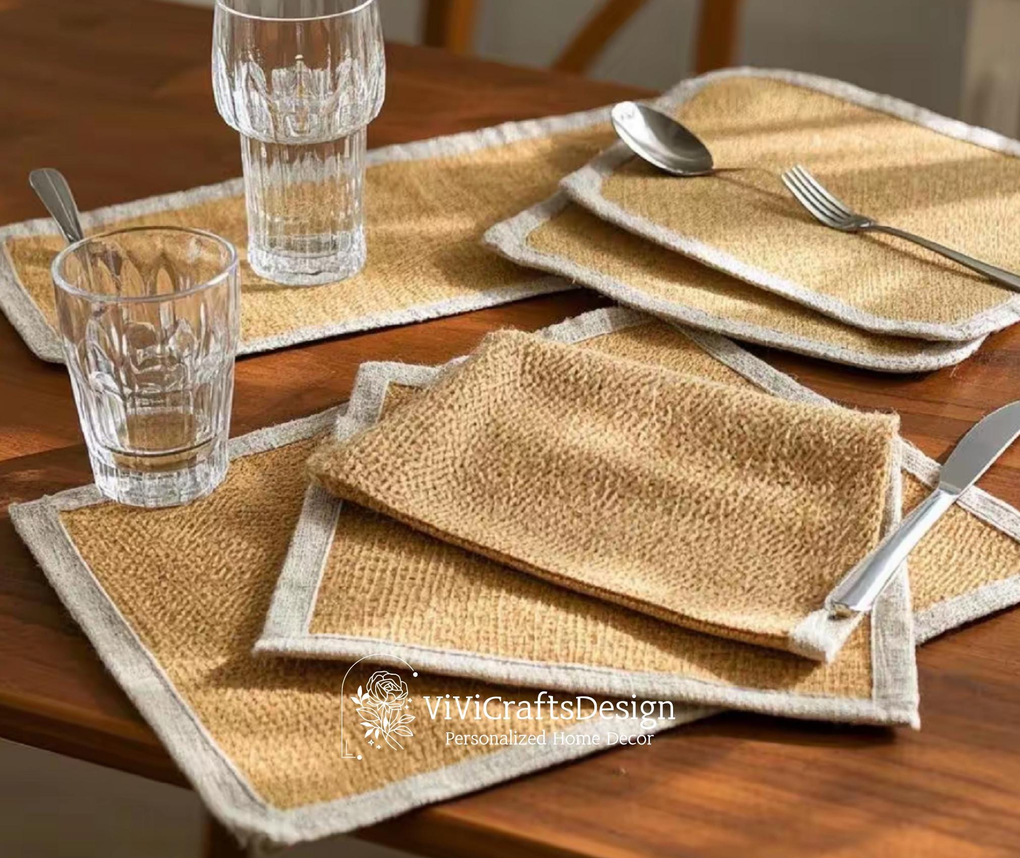 2 Tovagliette Ovali In Juta Naturale - Sottopentola 45x30cm Fatto A Mano, Stile Rustico - Foto 6