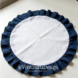 Cotton Linen Placemats Set | Custom Round Placemat | Dinner Napkin |  Rustic Dining Placemat With Ruffle