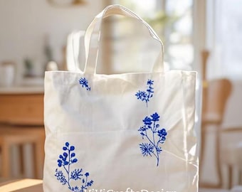 Bestickte Einkaufstasche | Anpassbare Tasche | Floral Delight Tragetasche | Alltagsschick | Umhängetasche bestickt | Geschenk für Sie