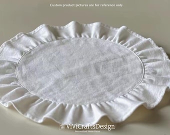 Washed Cotton Ruffle Placemat | Rustic Farmhouse Table Linens Set