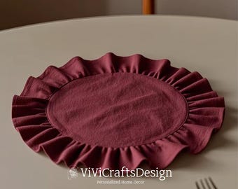 Katoenen servet | Aangepaste ronde placemat | Rustieke eetkamerplacemat met ruche verschillende kleuren | Placematset | Set stoffen placemats