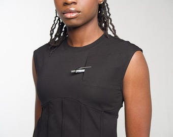 TAKT Courtesy Corset Black and Blue Top