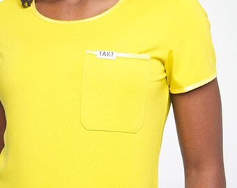 TAKT Savvy Yellow and Black Faux Leather Detailed Top