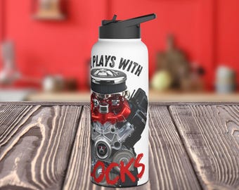 Personalized Stainless Steel Water Bottle, Car Enthusiast Mechanic Gift for Him, Funny Dad Humor, Father&#39;s Day Birthday, Hemi Engine, Custom