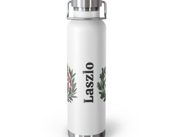 Personalized Custom Name Country Crest 22oz Insulated Water Bottle, Christmas Gift, Back to School, Stainless Steel Flask