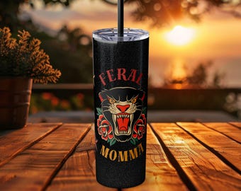 Traditional Tattoo Tumbler, Feral Momma Traditional Design Cup, Sparrows Stars Panther, Tattoo Lover Gift, Custom Tattoo Cup, Mom&#39;s Club Cup