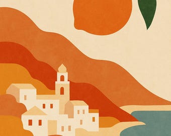 Mediterranean Coastal Art Print – Retro Amalfi Inspired Poster
