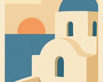 Greek Island Art Print – Retro Santorini Inspired Poster