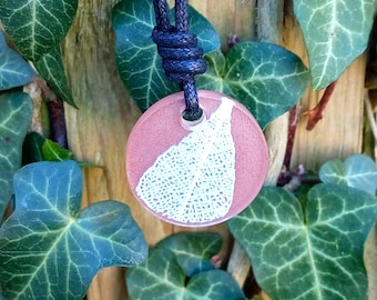 Leaf skeleton Pendant, brown & cream nature inspired statement necklace, circle sculpture art jewellery