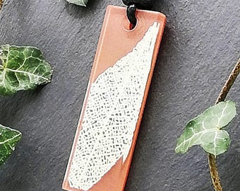 Leaf skeleton rectangle pendant, adjustable botanical statement necklace, brown & cream, nature lover, witchy, 3D printed resin, unisex