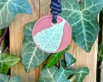Leaf skeleton Pendant, brown & green nature inspired statement necklace, circle sculpture art jewellery