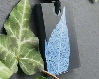 Black and White 3D printed rectangle sculpture pendant, nature inspired leaf skeleton statement necklace
