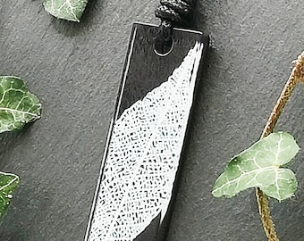 Leaf skeleton rectangle pendant, adjustable botanical statement necklace, black & white, nature lover, witchy, 3D printed resin, unisex