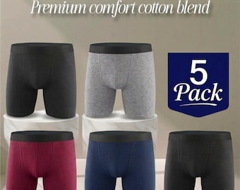 Paquete de 5 calzoncillos bóxer de algodón para hombre: suaves, transpirables y antirozaduras.