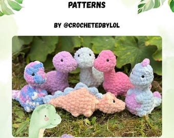 Mini Dinosaur Crochet Pattern Bundle, easy beginner crochet dinosaurs