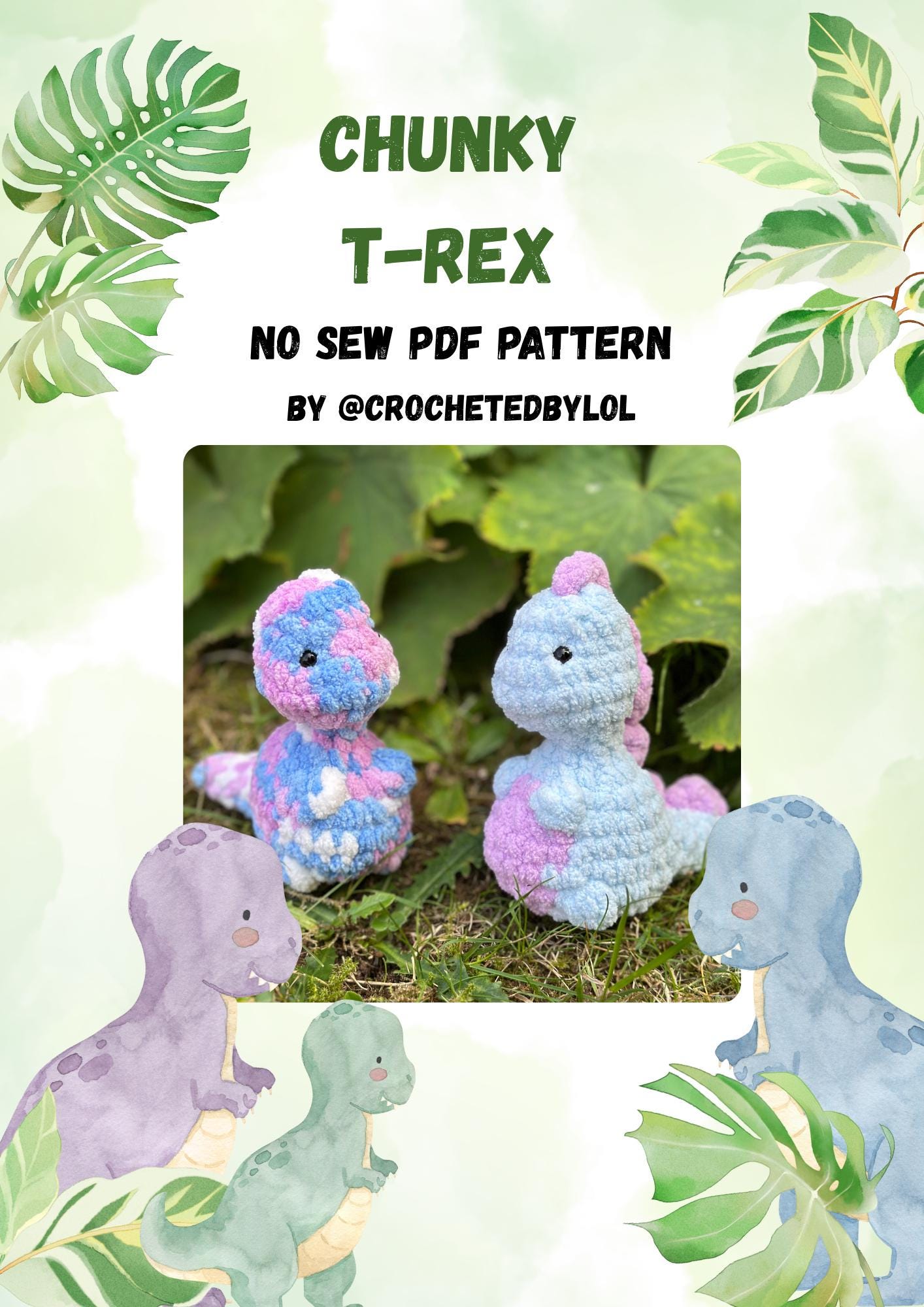 Mini T-Rex No-Sew Crochet Pattern Bundle