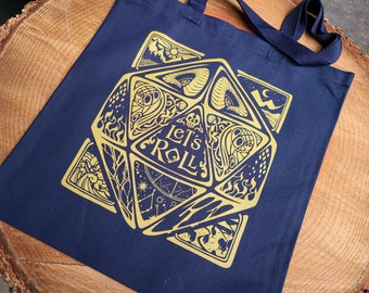 Let's Roll Dungeons and Dragons Tote Bag | Jewel Toned Call To Adventure D&D Book Bag