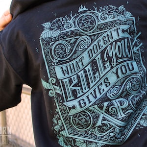 Dungeons and Dragons Hoodie | What doesn't kill you gives you XP Hooded Sweatshirt | Dungeon Master Hoodie