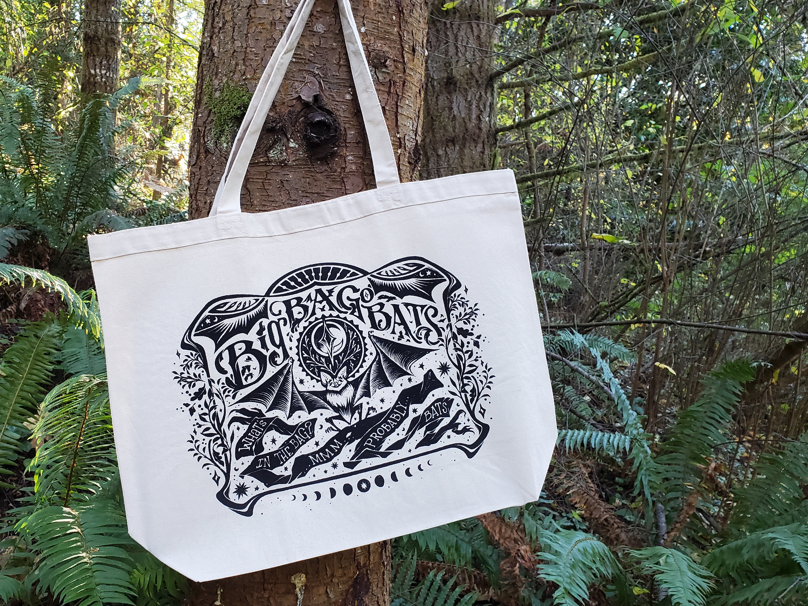 Witchy Bat Tote Bag: Extra Large Canvas Bag