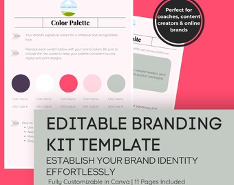 Kit de marca editable de Canva: logotipo, colores y fuentes - Plantilla para vendedor de Etsy