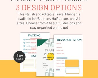 Plantilla de Canva para planificador de viajes editable: seguimiento de presupuesto e itinerarios (descarga digital)