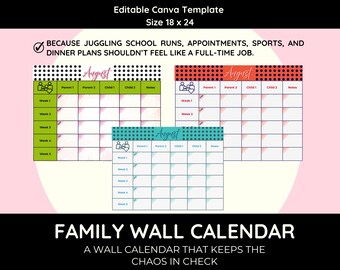 Calendario familiar imprimible 2025: Organizador mensual editable de 18 x 24 (plantilla de Canva, descarga en PDF)