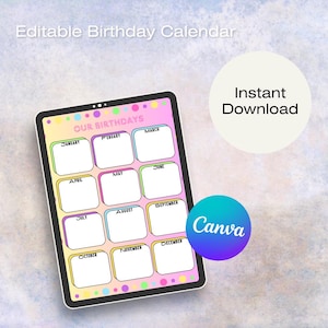 Birthday Calendar Printable | Perpetual Birthday Tracker & Family Celebration Planner | Birthday Reminder Organizer Chart