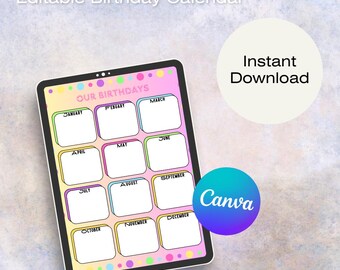 Calendario perpetuo de cumpleaños: Planificador de celebraciones familiares (Descarga digital)