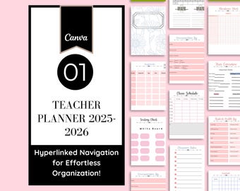 Planificador digital rosa para docentes 2025-2026: editable en Canva, con hipervínculos (descarga digital)