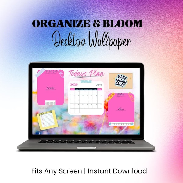 Minimalistische Desktop Organizer Wallpaper: roze en lavendel kalender (digitale download)