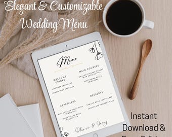 Plantilla de menú de boda rústica elegante: PDF editable (descarga digital)