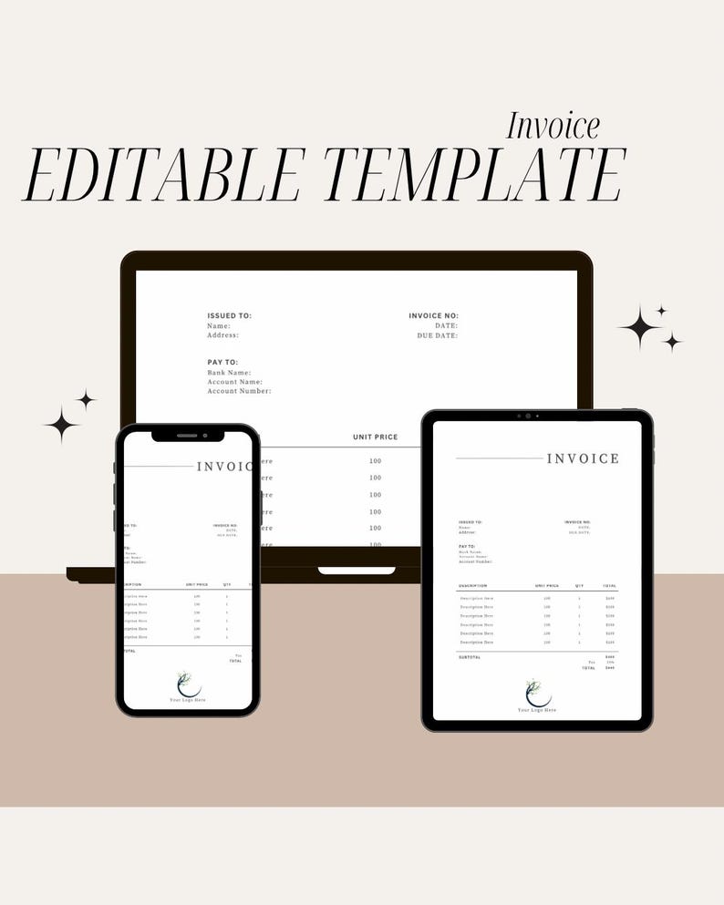 Invoice Template Printable PDF | Editable Small Business Invoice for ...