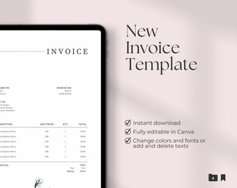 Plantilla de factura imprimible en PDF/factura editable para pequeñas empresas, fácil de facturar y profesional.
