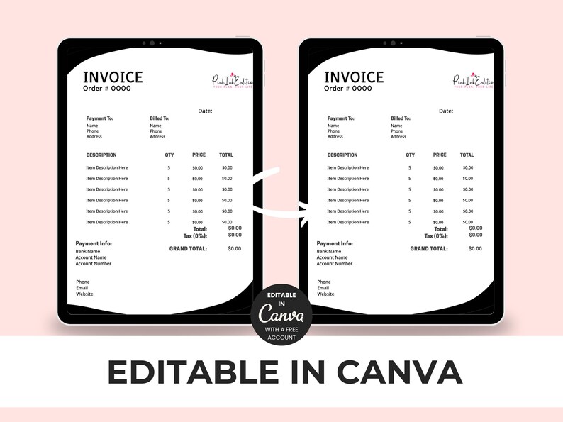 Editable Invoice Template for Small Business | Professional Canva ...