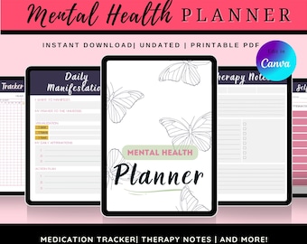 Planificador de salud mental editable e imprimible / Diario de ansiedad, estado de ánimo y bienestar